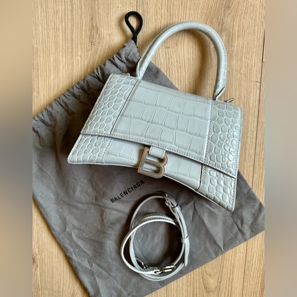 Balenciaga Hourglass Small Handbag Crocodile Embossed Light Blue NEW - Picture 9 of 9
